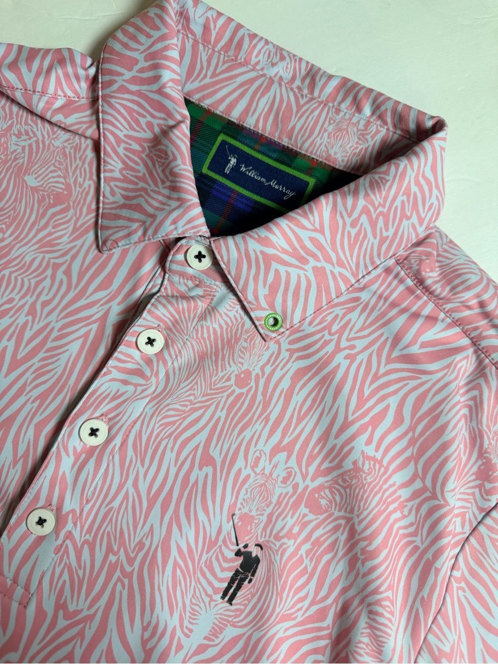 William Murray Mens Golf Performance Polo Small Pink Zebra Print Short Sleeve